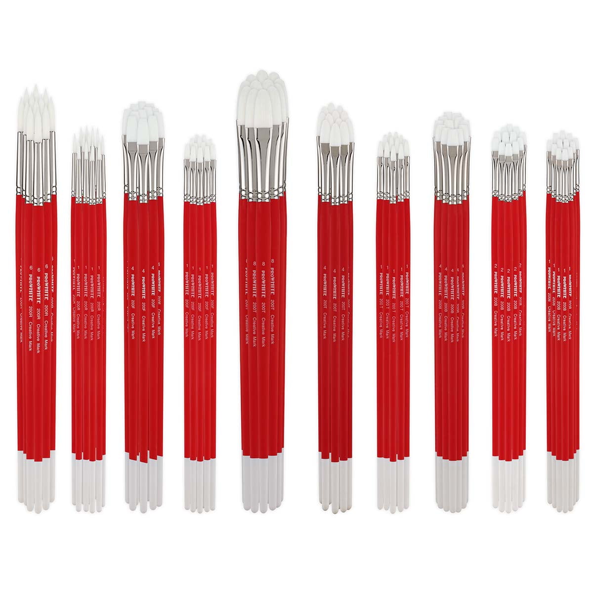 Creative Mark Pro White Soft Filament Acrylic Paint Brushes - Bulk Pack of 120 Assorted - Versatile Synthetic Brushes for Acrylic Painting , Gouache, Oils & Caseins