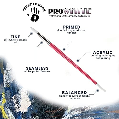 Creative Mark Pro White Soft Filament Acrylic Paint Brushes - Set of 12 - Versatile Synthetic Brushes for Acrylic Painting, Gouache, Oils & Caseins