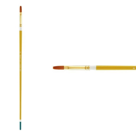 Creative Mark Qualita Golden Taklon Long Handle Paint Brush for Acrylics, Oils, Fine Art, Heavy Bodied Media - Single Brush - [Flat - Size 2]