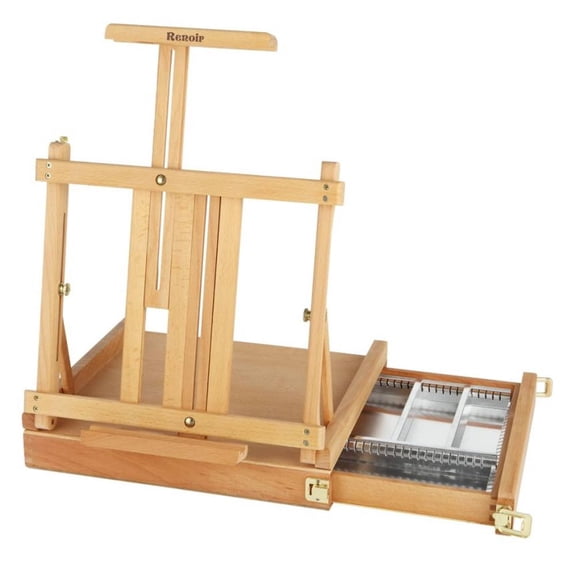 Creative Mark Renoir Large Table Top Art Easel & Sketchbox - Portable LightWeight Art Easel with Metal Lined Storage Drawer with Dividers for Painting - Natural Beechwood Finish - Ideal For Artist