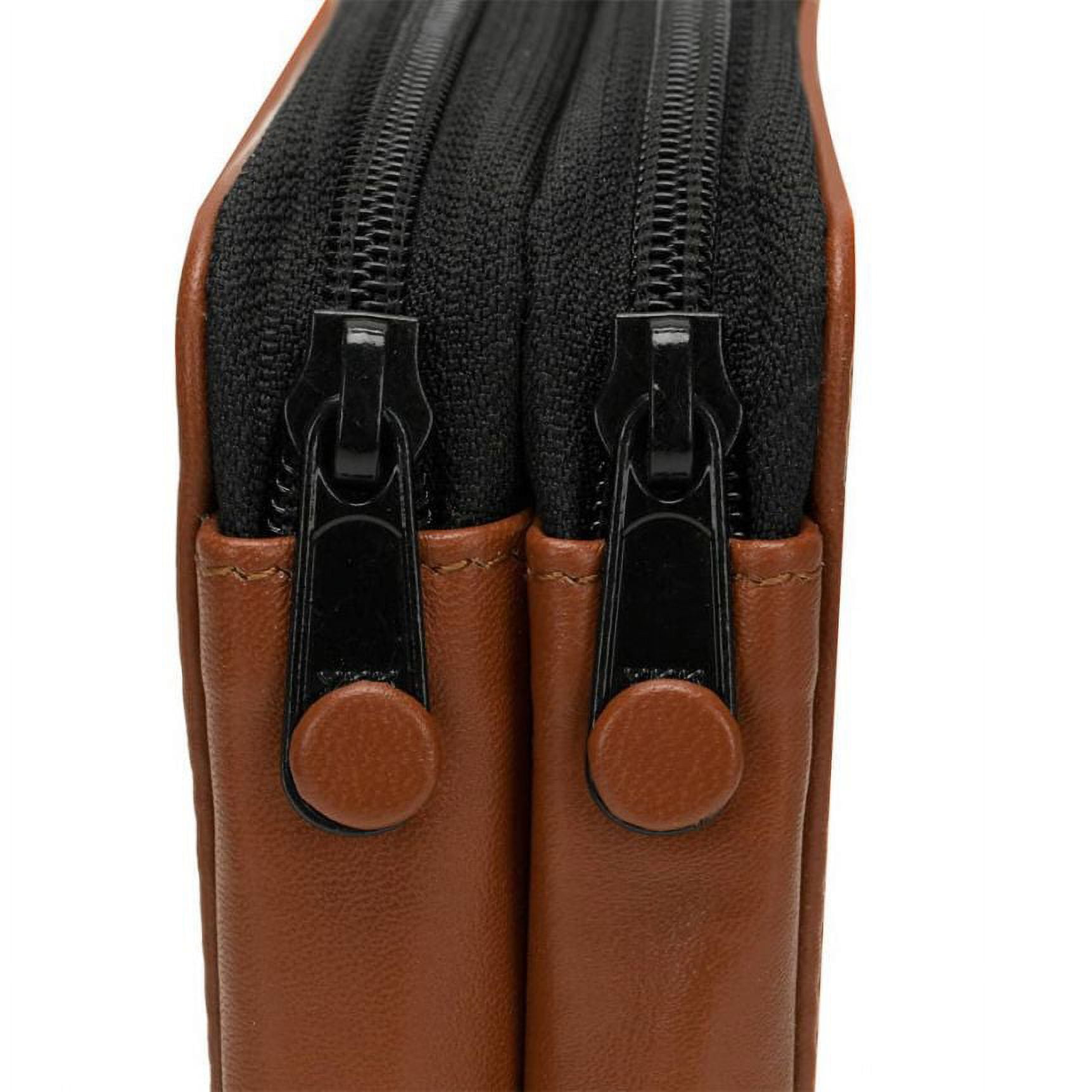 Creative Mark Soft Genuine Leather Pencil Case Holds 96 Pencil Pen Marker Makeup Brush Artist Tool Paint Brush Zippered Pouch Holder- 96 Count [Cognac]