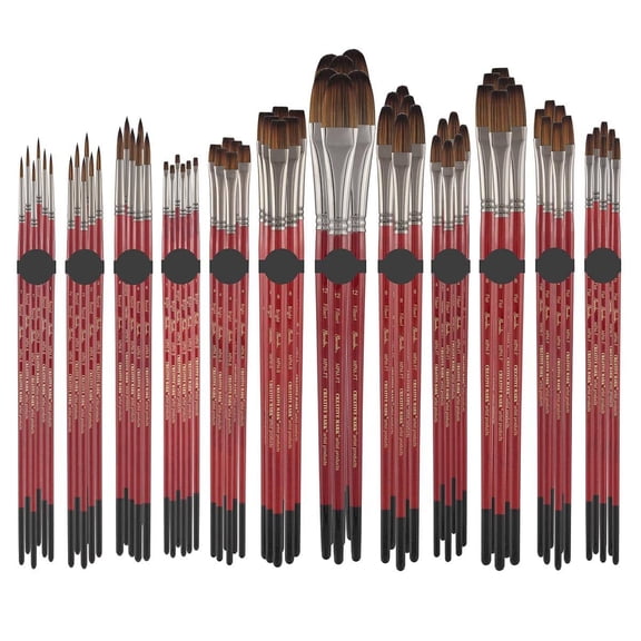 Creative Mark Staccato Artist Paintbrush - Assorted Shapes and Sizes - Bulk Pack of 72 - Synthetic Long Handled Brushes For Acrylic Paints, Handmade and Full Bodied With Springy Response