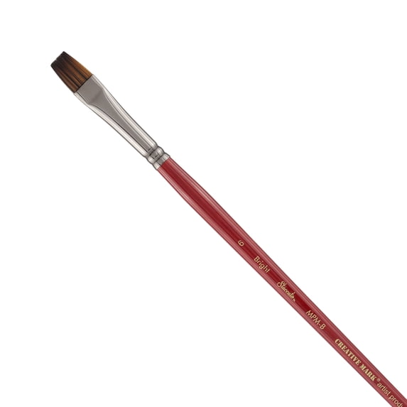Creative Mark Staccato Artist Paintbrush - Bright Size 6 - Synthetic Long Handled Brushes For Acrylic Paints, Handmade and Full Bodied With Springy Response