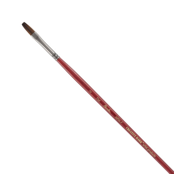 Creative Mark Staccato Artist Paintbrush - Flat Size 2 - Synthetic Long Handled Brushes For Acrylic Paints, Handmade and Full Bodied With Springy Response