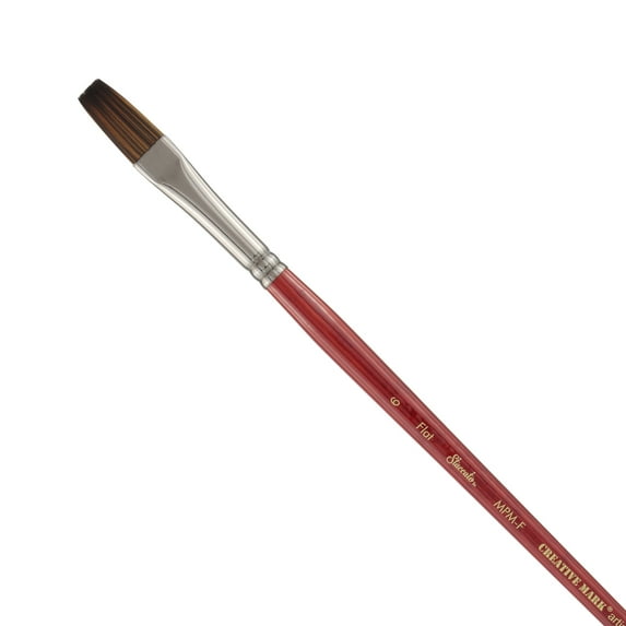 Creative Mark Staccato Artist Paintbrush - Flat Size 6 - Synthetic Long Handled Brushes For Acrylic Paints, Handmade and Full Bodied With Springy Response