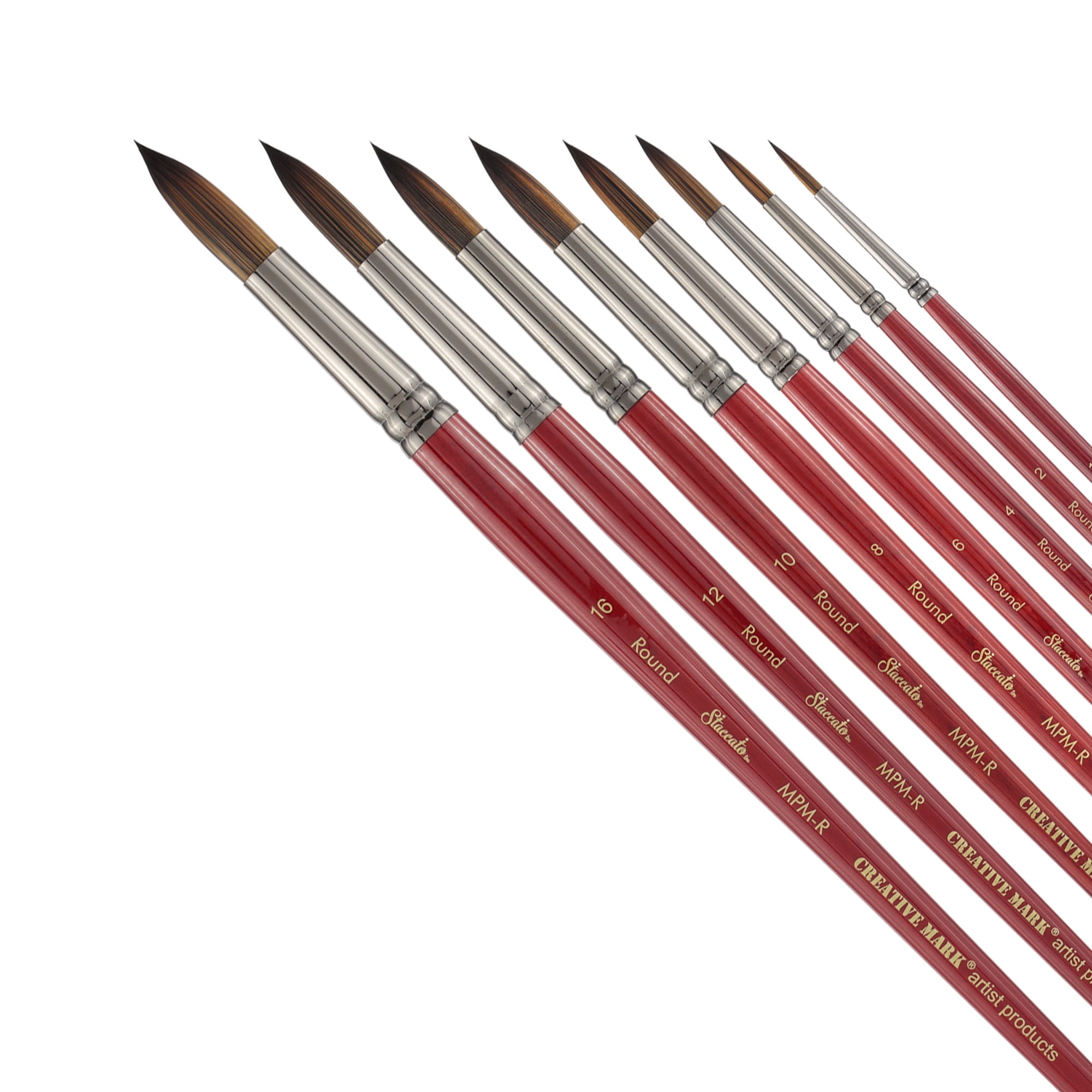 Creative Mark Staccato Synthetic Art Paint Brush - Assorted Round Brush Set of 8 - Long Handle, Hand-Crafted Artist Paint Brush Set - Multimedia Fine Art Paint Brushes