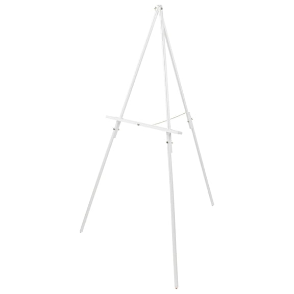 Creative Mark Thrifty Wood Tripod Display Stand for Painting Single Unit- Durable Light Weight and Foldable - Adjustable Angle - Wheel for Drawing & Painting - White Finish - Ideal for Artist