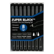 Creative Mark Ultimate Fine Line Drawing Pens Super Black, Permanent, Waterproof, Acid-Free Assorted Tips and Large Brush Pen - [Fineliners and Sketch Set of 8]