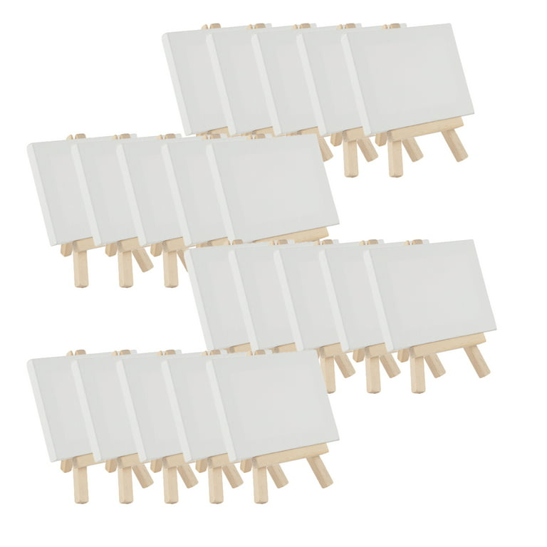 Creative Mark Ultra Mini White Stretched Canvas & Natural Wood Easel for  SmAll Paintings - 3x4 inch [20 pack] Perfect to Paint or Displaying  SmAll-scale Arts and Crafts 