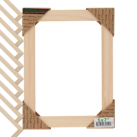 Creative Mark Unfinished Deep Gallery Frame, 10-Pack, 5x7" Open Back Natural Wood Frames, No Glass or Backing for Canvas and Mounted Artwork, 3/4" Face, 1-1/4" Deep