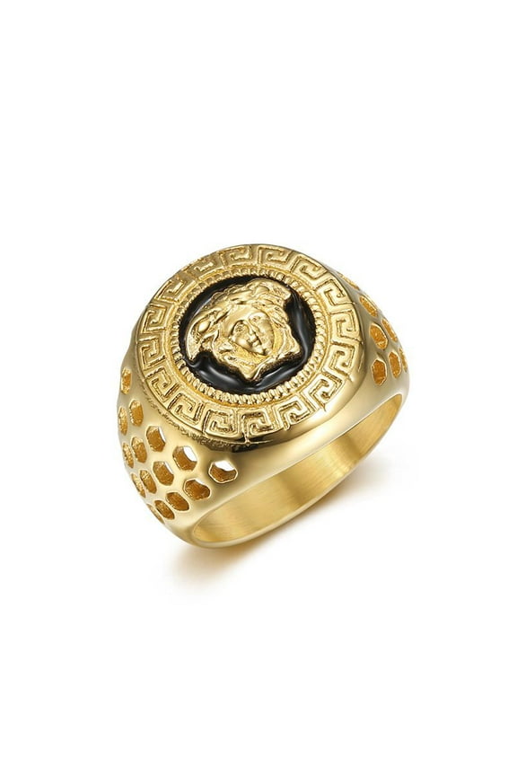 Creative Medusa 14K Yellow Gold Ring for Men Inlaid with Zircon Fashion Domineering Rings Female Punk Style Jewelry Gifts