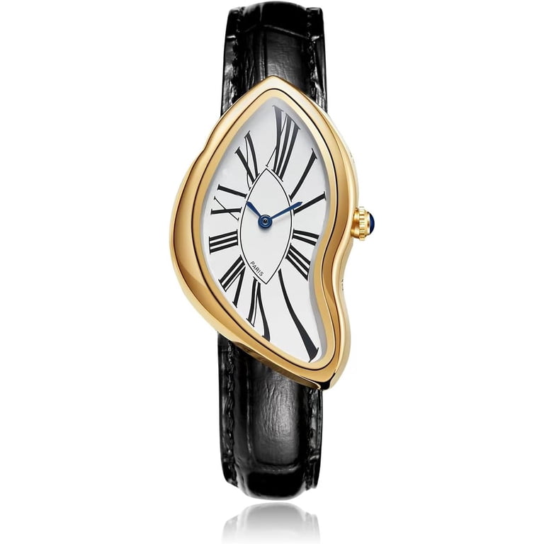 Creative Melting Unisex Analog Quartz Watch, Genuine Leather Strap, Roman Womens Ladies Small PU Leather Strap Roman Numerals Oval  main image 4