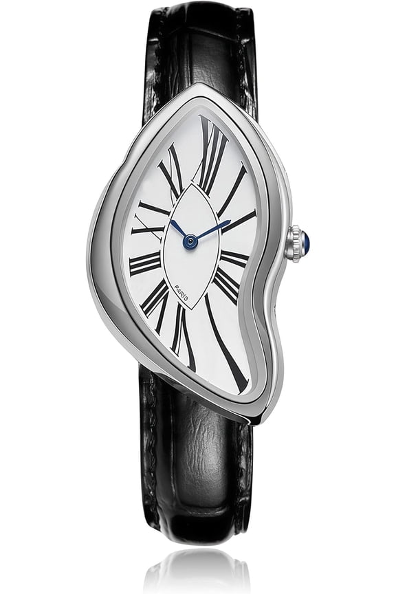 Creative Melting Luxury Watch for Men Women Stylish Analog Quartz Wristwatch with Genuine Leather Strap, Roman Numeral Dial, Waterproof, Business Casual Dress Watch