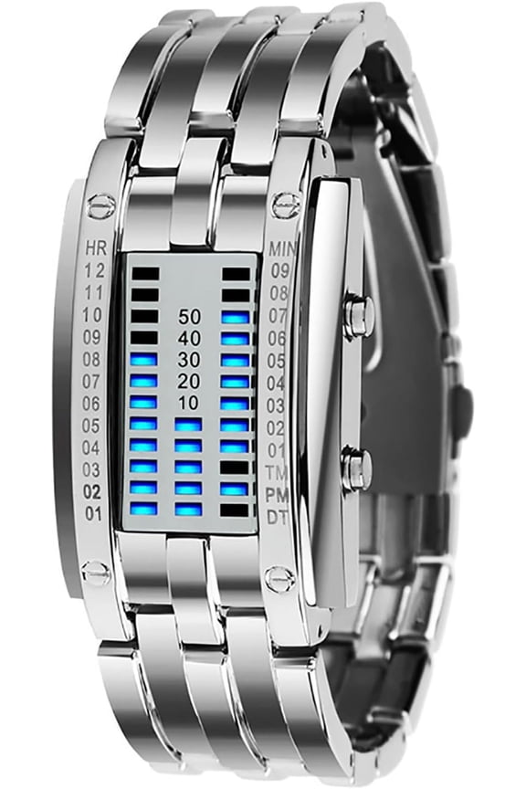 Creative Mens Binary Matrix Blue LED Digital Watch Fashion Classic Black Plated Waterproof LED Backlight Bracelet Watches