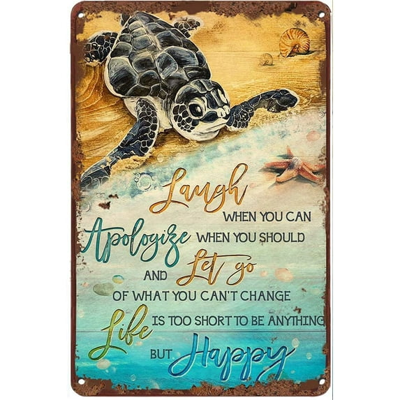 Creative Metal Tin Sign Life is Short Sea Turtle Funny Tin Sign Summer Wall Decor Farmhouse Decor for Home Cafes Office Store Pubs Club Sign Gift Plaque Metal Tin 12x8 INCH