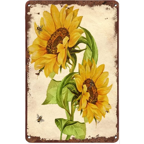 Creative Metal Tin Sign Sunflower & Bee Funny Tin Sign Summer Wall Decor Farmhouse Decor for Home Cafes Office Store Pubs Club Sign Gift Plaque Metal Tin 12 X 8 INCH CF-AA100
