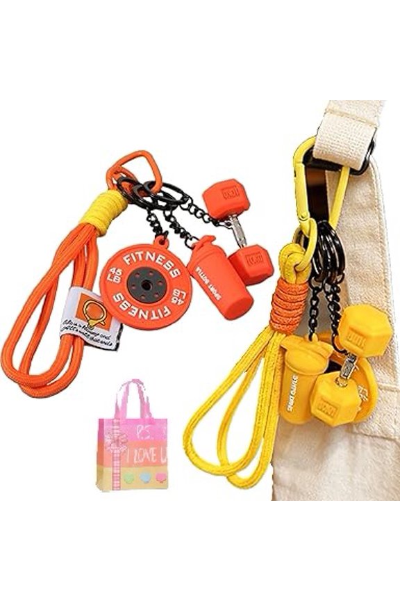 Creative Mini Gym Barbell Plate Keychain, DIY Sport Style Fitness Barbell Keychain Pendant, Keychain Accessories for Women(XX)