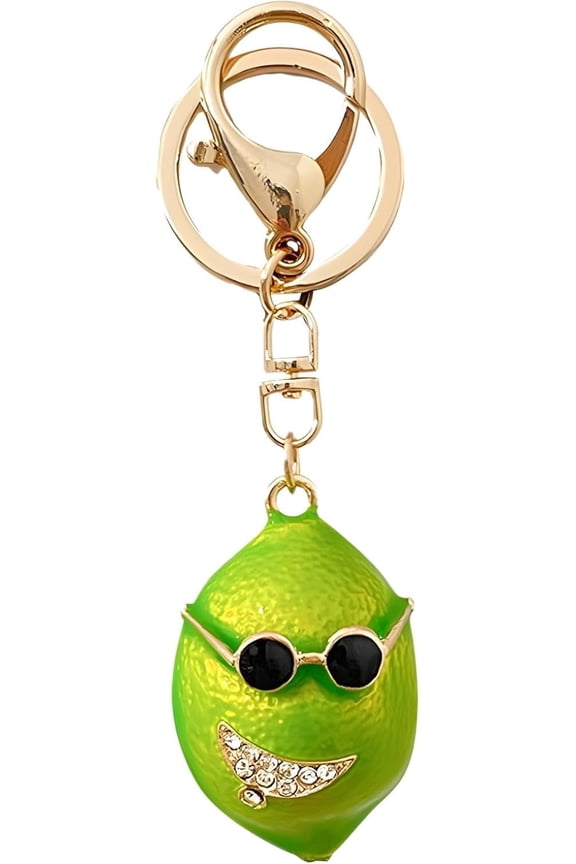 Creative Mini Toys Cute Lemon Keychain Rhinestone Key Holder Metal Keyring Fruit Zinc Alloy Car Pendant Accessories
