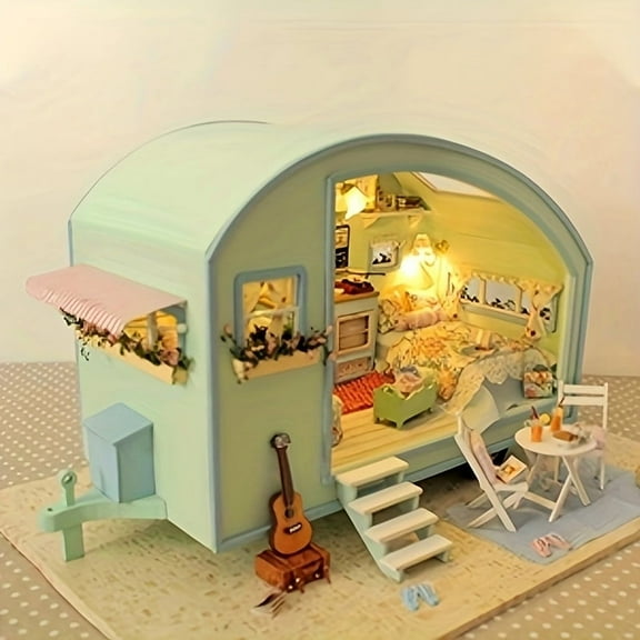 [Creative Miniature Dollhouse] Creative Handmade Miniature Dollhouse | Tiny House On Wheels, Bedroom And Living Room Decorations, Art House, Festive Gifts - Without Dust Cover