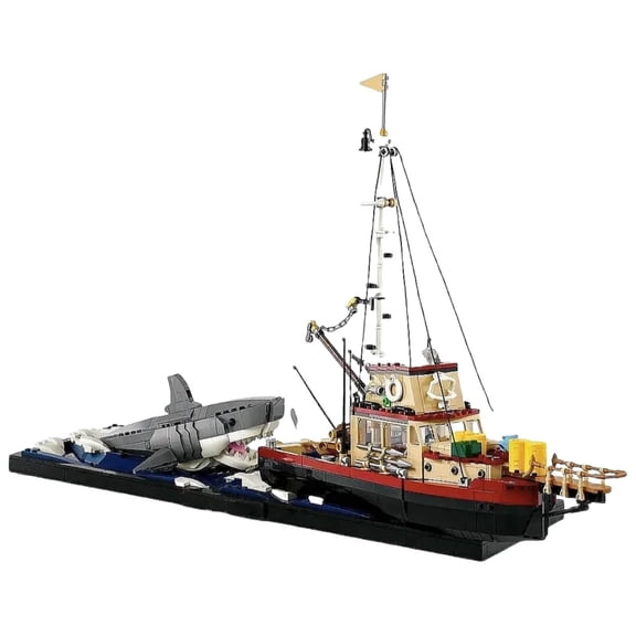 Creative Model Jaws Diorama Boat Shark Pirate Ship 1497PCS Building Blocks Fishing Boat Bricks Christmas Holiday Gifts