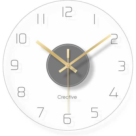 Creative Modern Round Wall Clock, Round Tempered Glass Clear Wall Clock, Ultra Thin Design Silent Clock 13.39in