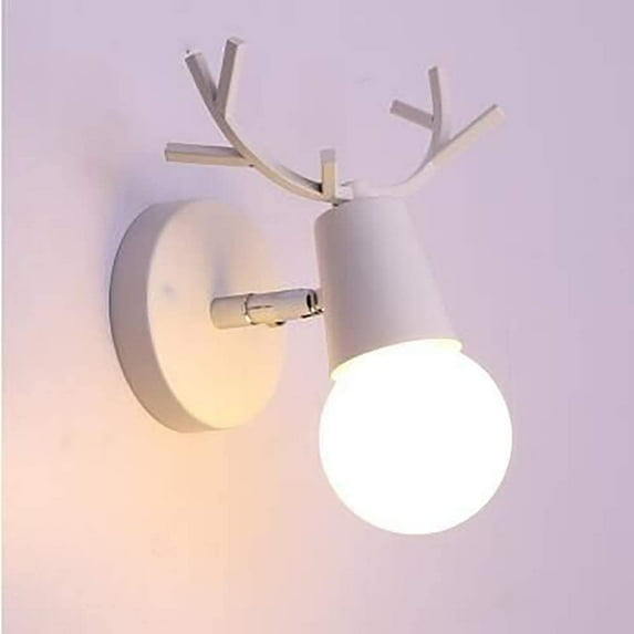 Creative Modern Wall Sconce Simple Wall Lamp Iron Wall Lamp E27 Nordic Deer Head Base Art Deco Style For Bedroom, Living Room, Children'S Room, Restaurant, Corridor, Stairs (White)