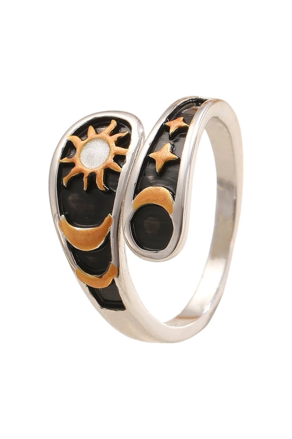 Creative Moon Star Sun Design Copper Adjustable Ring for Daily Wear and Gifting