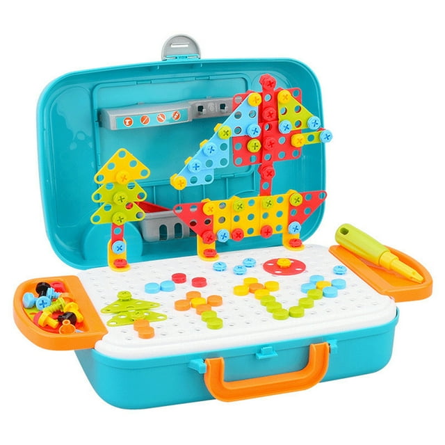 Creative Mosaic Toy Drill Puzzle Set for Kids, STEM Learning Educational Toys, Drill and Screwdriver Engineering Building Kit for Boys and Girls Ages 3 4 5 6 7 8 9 10 Year Old Christmas Gifts
