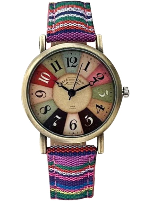 Creative Multicolor Watch for Women Woven Strap Fashion Rainbow Pattern Women's Watches Boho Hippie Watch Casual Style Wonderful Ladies Gift