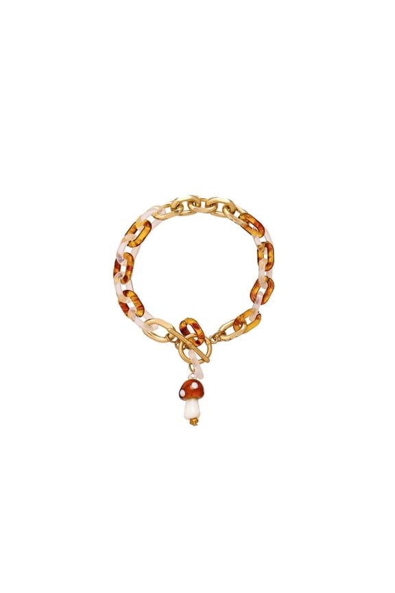 Womens Resin Chain Bracelet with Mushroom Image Leopard Print Bangle Chic Artistic Design Fashionable Statement