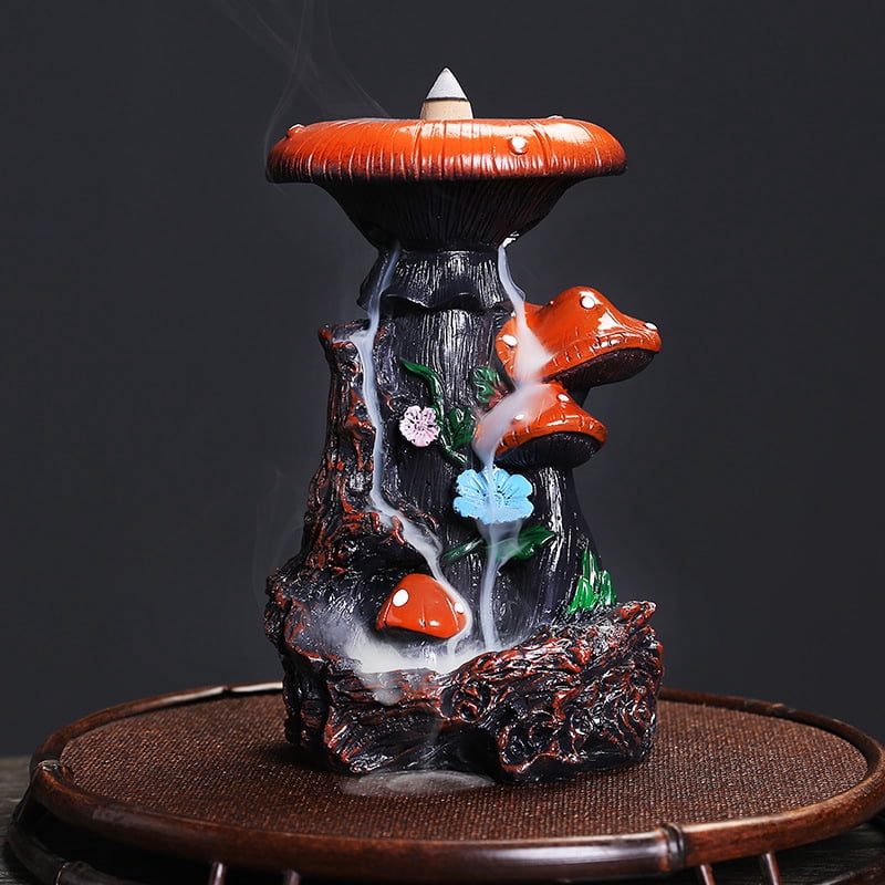 Creative Mushroom Shape Backflow Incense Burner Resin Multifunction Waterfall Censer Incense Stick Holder Decoration Ornaments