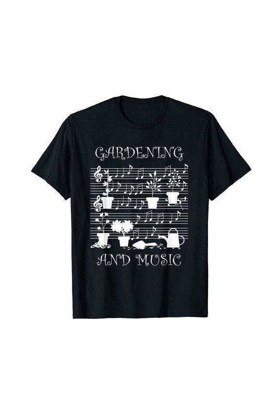 Creative Music Notes & Garden Tools Graphic T-Shirt for Hobbyists