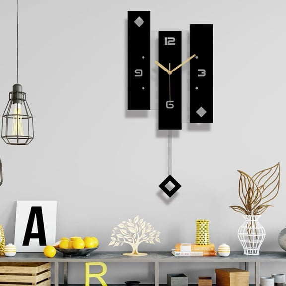Creative Mute Modern Large Pendulum Clock in Black and White Color Decorative Silent Decor for Home, Kitchen, Living Room, Office, Colorful Acrylic Art Design(Full Range Available)