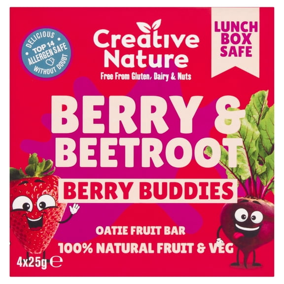 Creative Nature Berry and Beetroot Kids Snack Bar Multipack 4x 25g, Imported from Britain