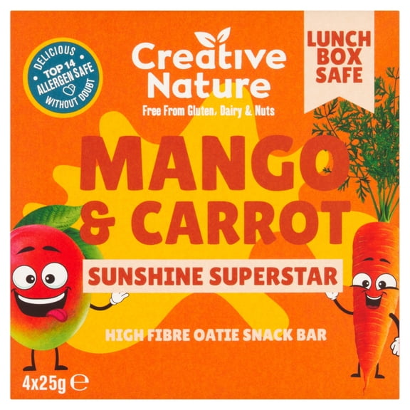 Creative Nature Mango and Carrot Kids snack bar multipack 4 x 25g, Imported from Britain
