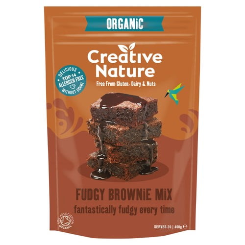 Creative Nature Organic Gluten Free Fudgy Brownie Mix 400g, British Import (Pack of 2)