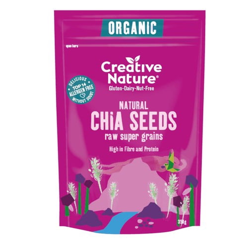 Creative Nature Organic Natural Chia Seeds 350g, British Import (Pack of 3)
