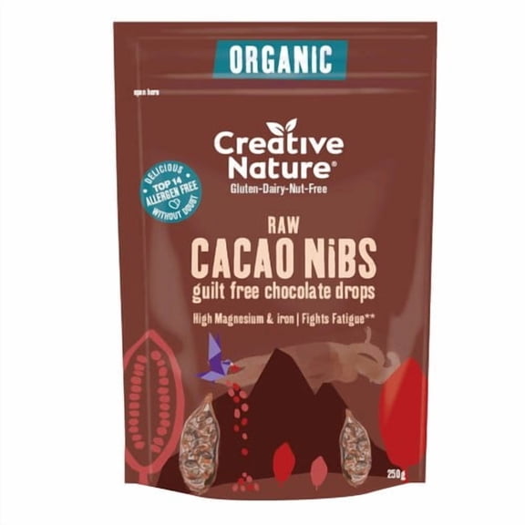 Creative Nature Organic Raw Cacao Nibs 250g, British Import (Pack of 3)