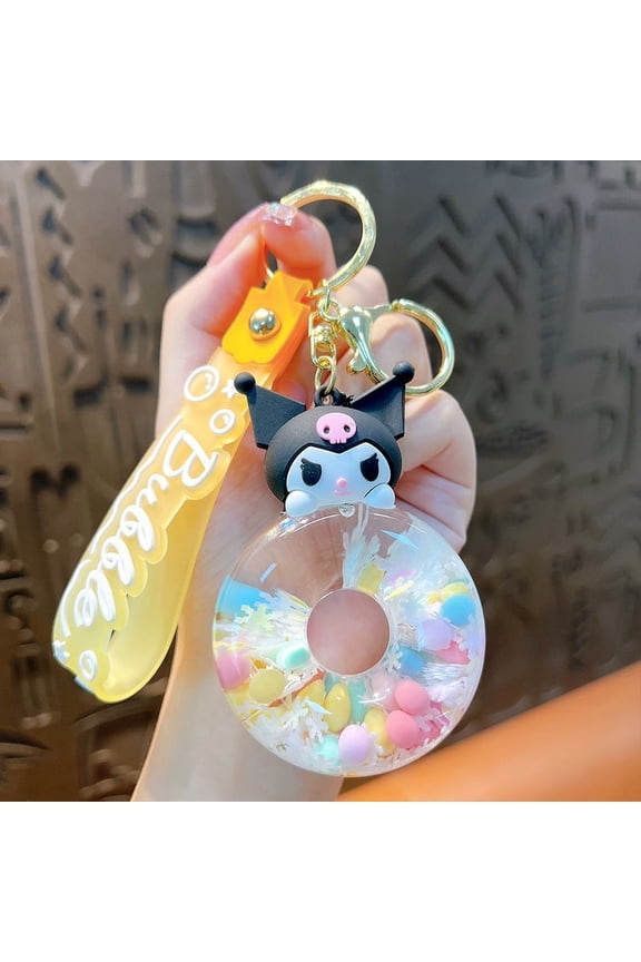 Creative New Cartoon Sanrio Flowing Sand Swimming Circle Keychain Exquisite Car Keychain Couple Bag Pendant Kuromi Keychain