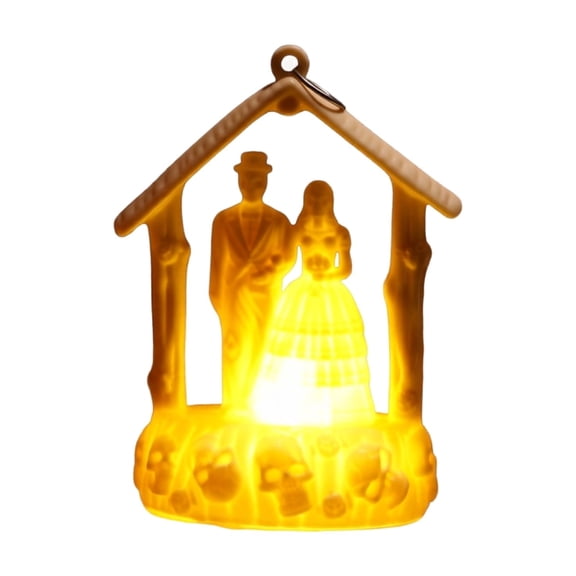 Creative Newlyweds Embossed Hanging Light, Warm Glow LED Ornament with Skull Pattern, for Halloween Dark Theme Party Spooky Wedding Desktop Decoration