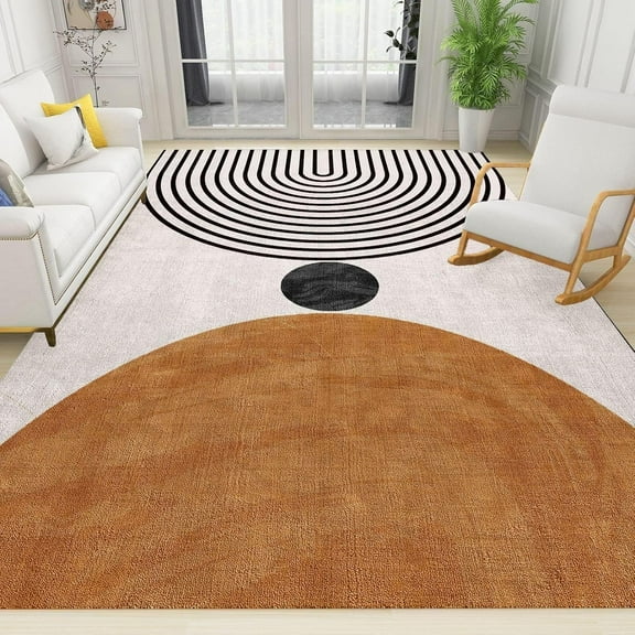 Creative Nordic Medieval Semicircle Pattern Area Rug, Retro Boho Abstract Geometric Lines Indoor Non-Slip Rugs, Machine Washable Breathable Durable Carpet for Front Entrance Floor Decor 3x4ft