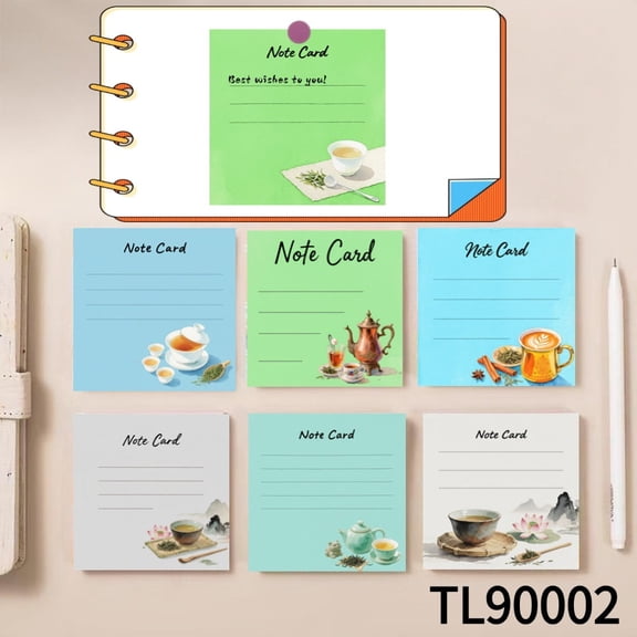 Creative Note Cards-Featuring Tea and Coffee Designs(3.543.54 Inches)100-Pack with105 Emoticon Stickers,  Ideal for Quickly Jotting Down Reminders, Marking Key Points, and Leaving Temporary Messages