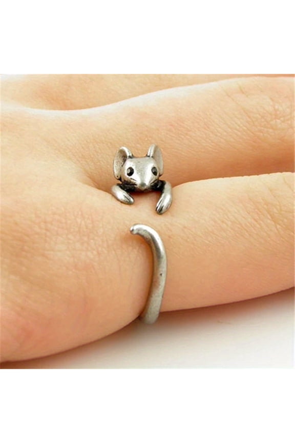 1pc Creative Open Adjustable Mouse Animal Statement Ring Fashion Jewelry for Women