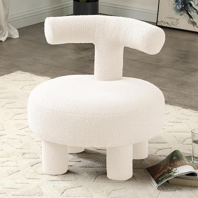 Creative Ottoman Pouf, Fuzzy Sherpa Upholstered Sofa Foot Stool, Cute