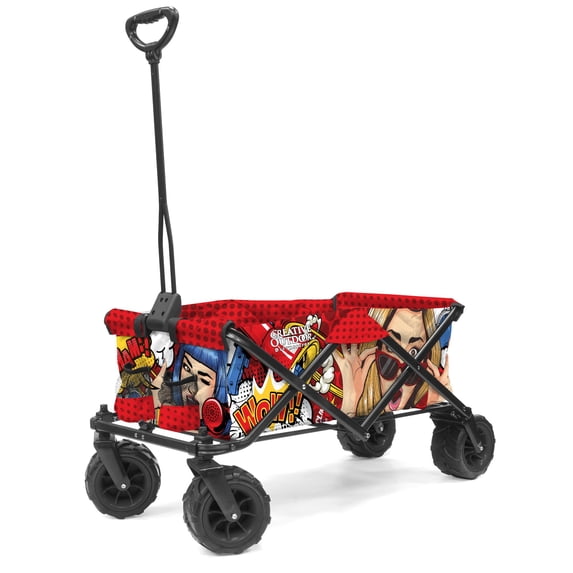 Creative Outdoor Durable All Terrain Folding Wagon 150lb Capacity, Pop Art
