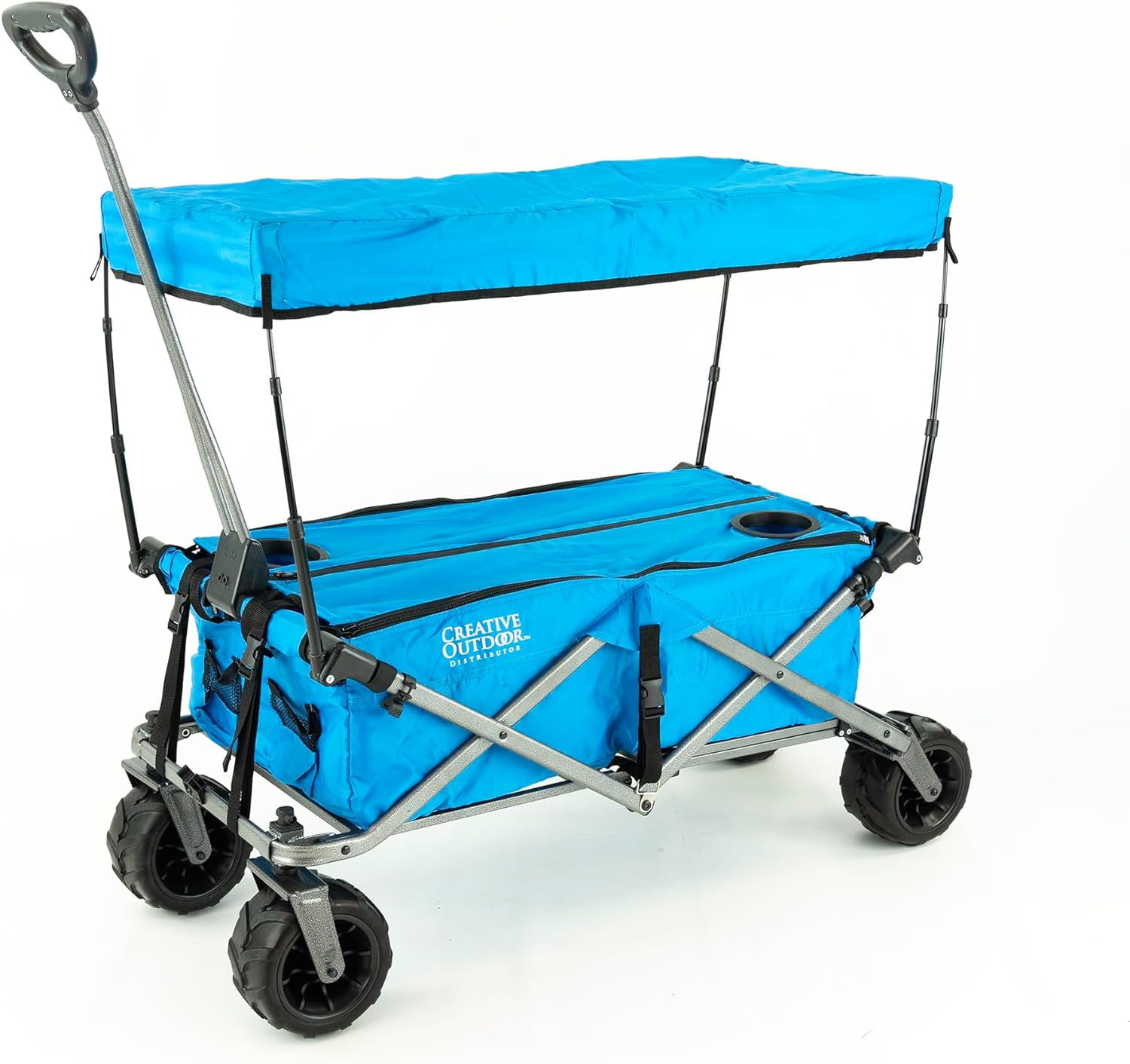Creative Outdoor Foldable Wagon with Canopy and All Terrain Wheels, 150lbs Weight Capacity, Blue
