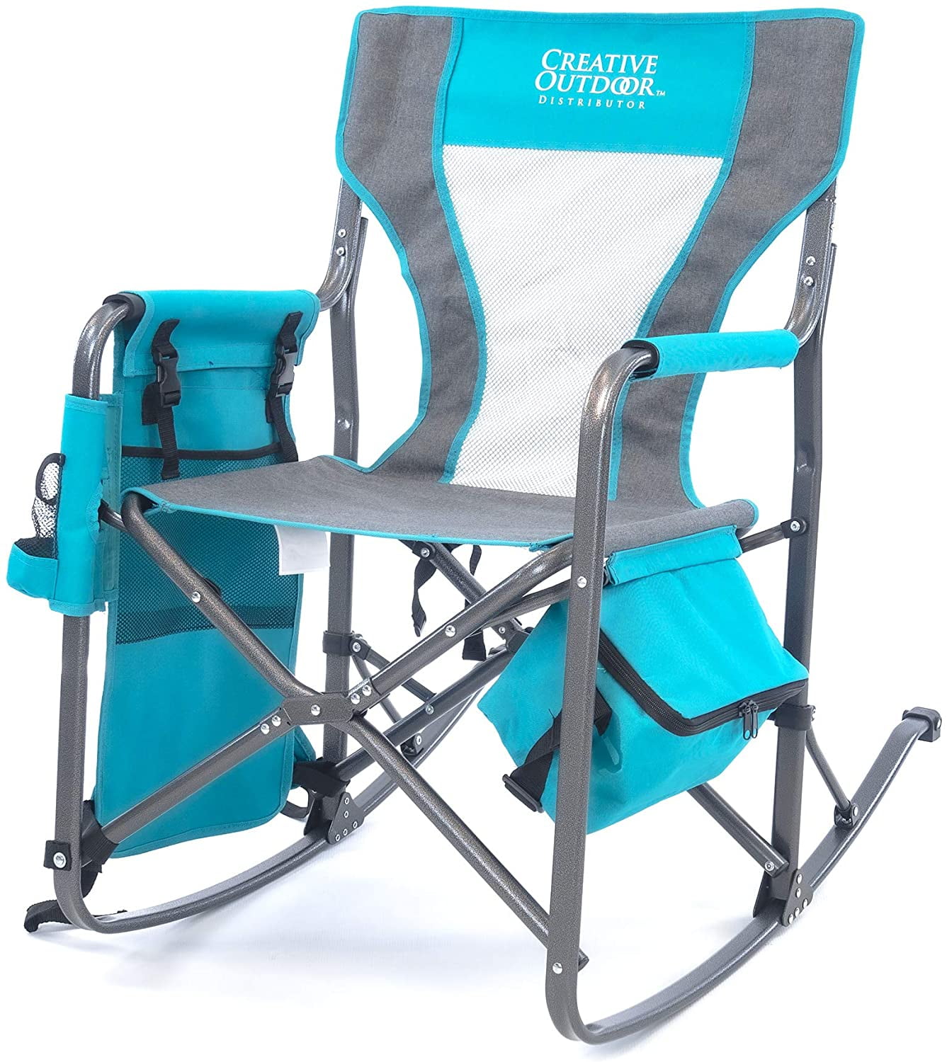 Creative Outdoor Folding Rocking Chair Beach Chair for Camping and Picnic, Teal/Gray