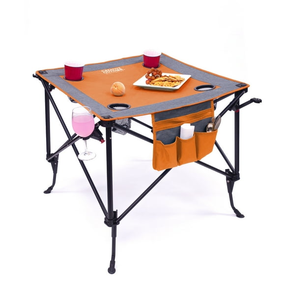 Creative Outdoor Portable Adjustable Height Camping Folding Picnic Table Lightweight with Cup Holder, Wine Glass Holder Carrying Bag Beach Tables for Barbecue and Fishing, 29” - Orange
