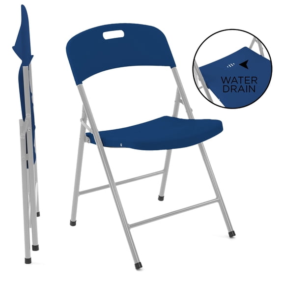 Creative Outdoor Portable Plastic Folding Chairs 4 Pack 500-lb Capacity Outdoor Chair, Blue/ Gray
