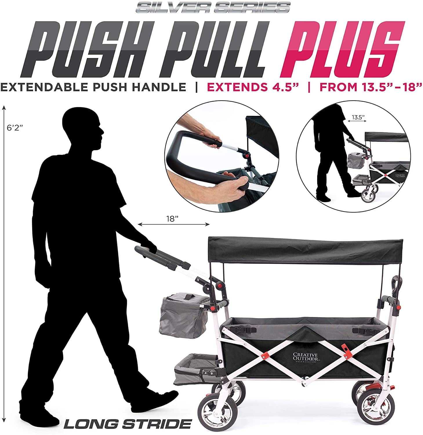 Creative Outdoor Products Push-Pull Black Collapsible Folding Wagon Stroller Cart